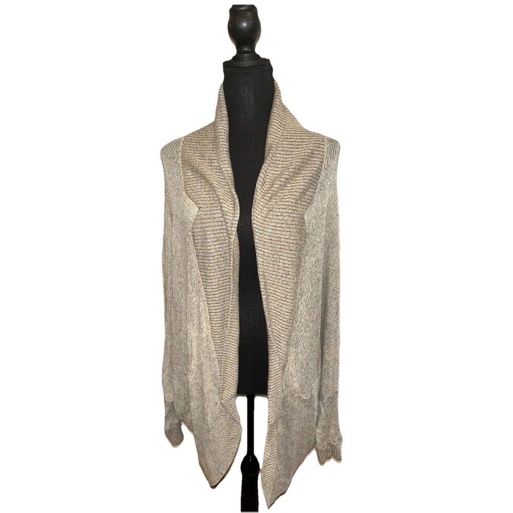 Sparkle & Fade Large Open Long Beige Long Sleeve Cardigan W/Pockets